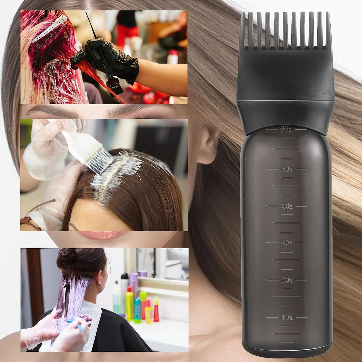 Hair Dye Brush Bottle Hair Root Comb Applicator Bottles Hair Dye Tools Applicator Brush Bottles for Salon (black)