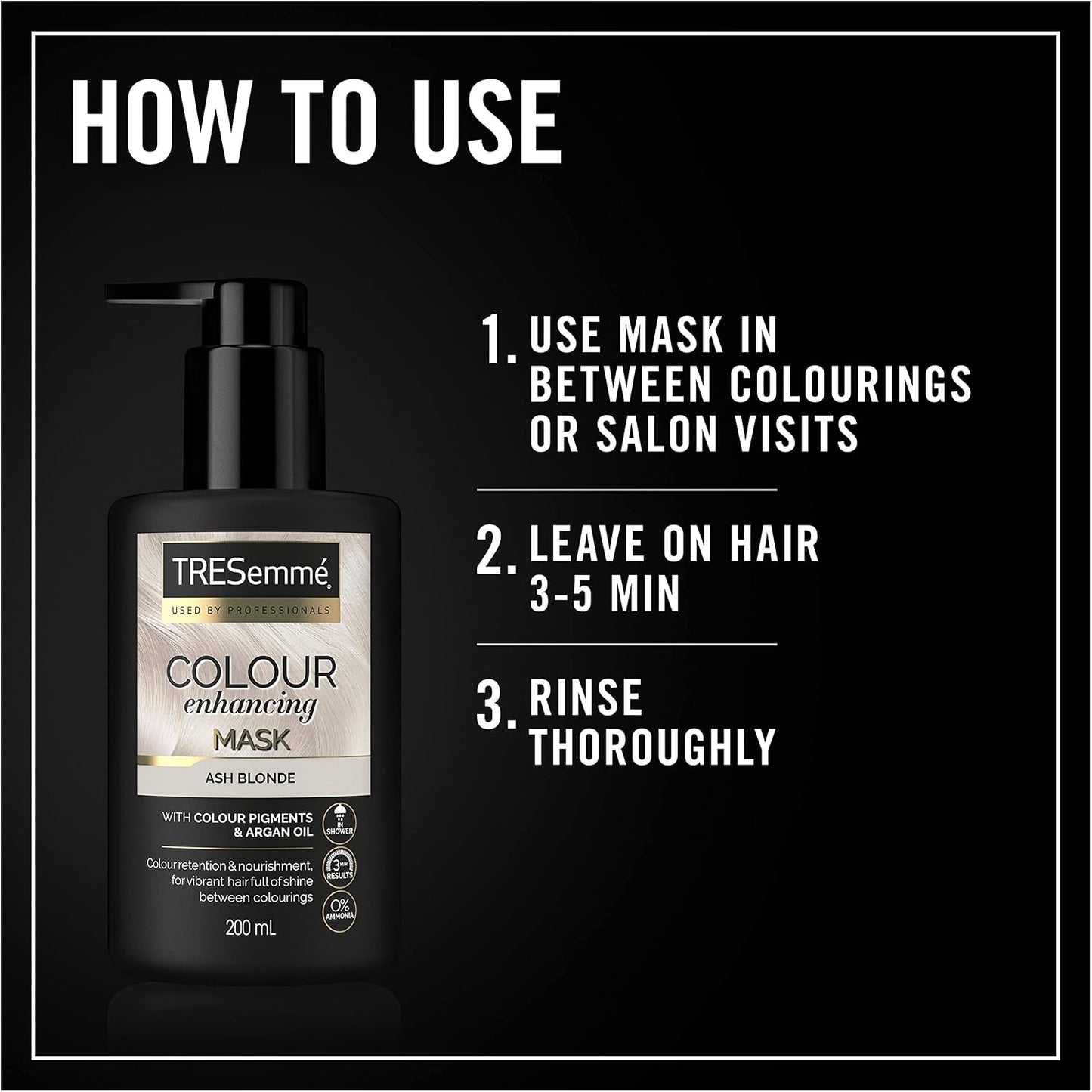 TRESemmé Ash Blonde Colour Enhancing Hair Mask with colour pigments & argan oil for a vibrant colour with brilliant shine between colourings 200 ml