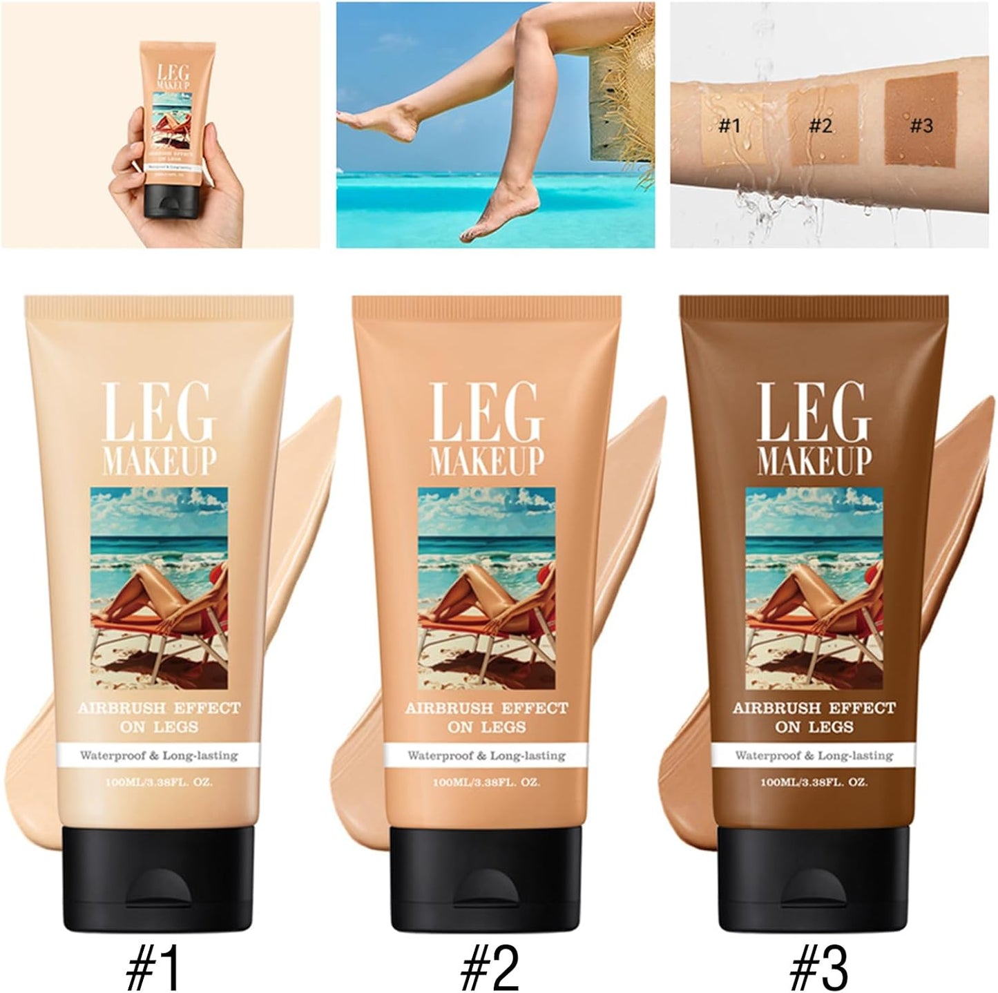 Leg Makeup Waterproof No Transfer, 100ml Waterproof Leg Makeup for Veins & Scars, Full Coverage Body Concealer for Mature Skin, Long Lasting & Smoo, Naturally Blends Skin, #03
