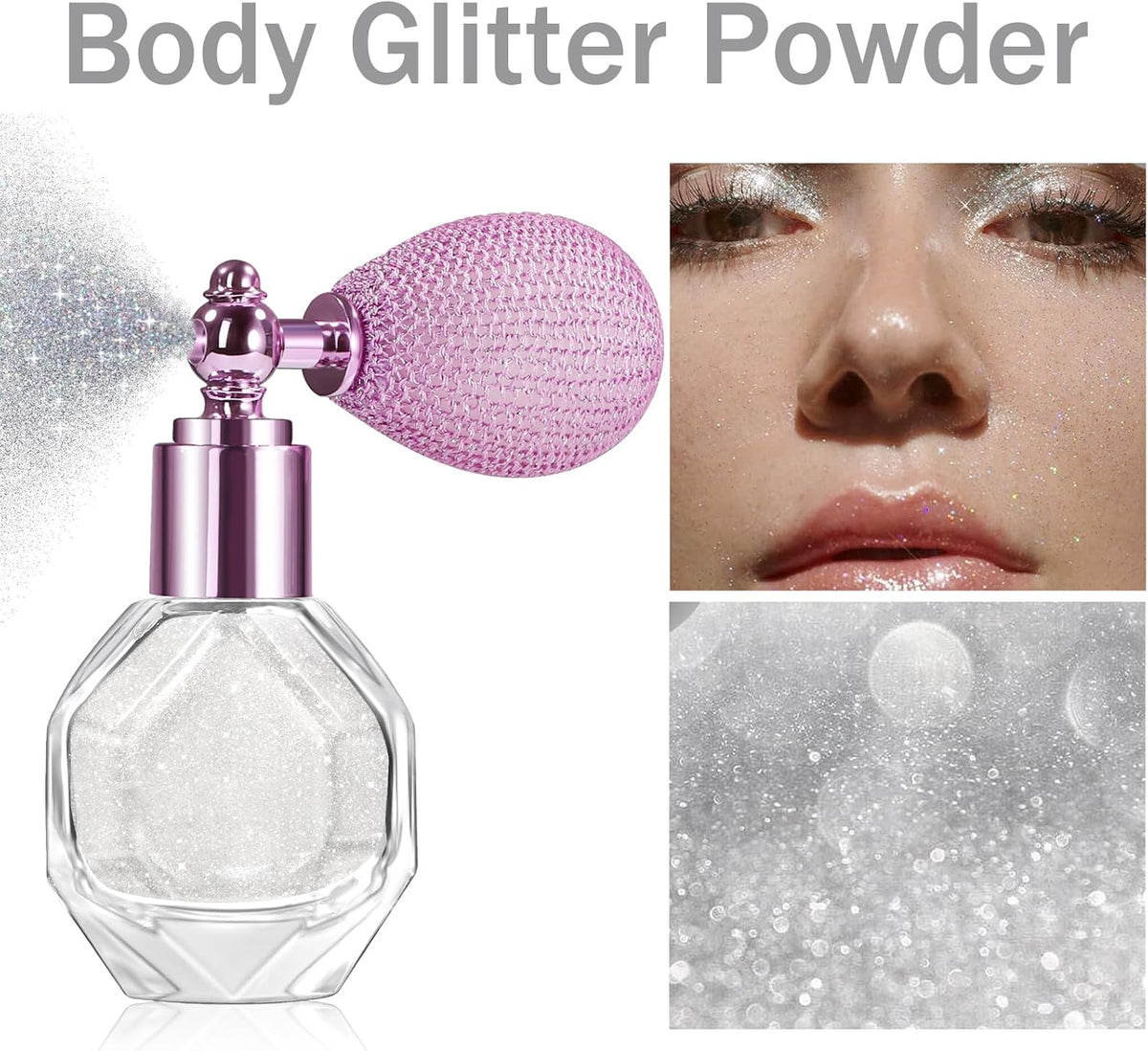 Body Glitter Powder,Shiny Body Glitter Spray for Women, Hairspray Long-Lasting Highlight Powder Spray Makeup Glitter,Makeup for Body, Hair, Face and Clothing (Moonstone)