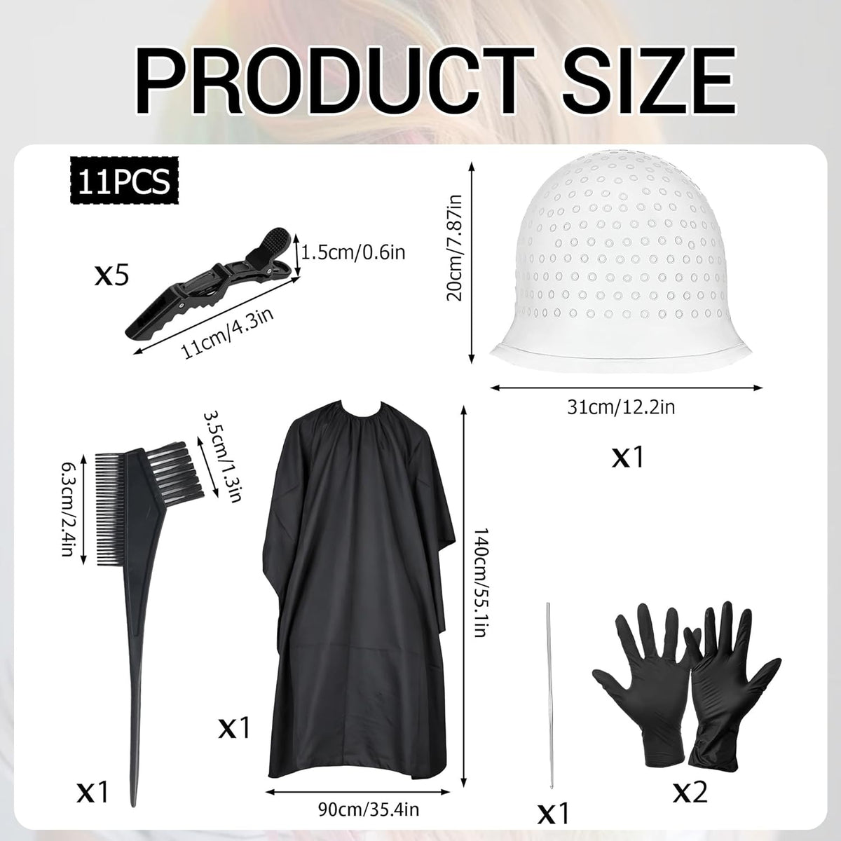 11 Pcs Punched Hole Silicone Highlighting Cap Set Professional Highlight Cap Reusable Hair Highlighting Kit Salon Hairdressing Dyeing Staining Tools for Women Men