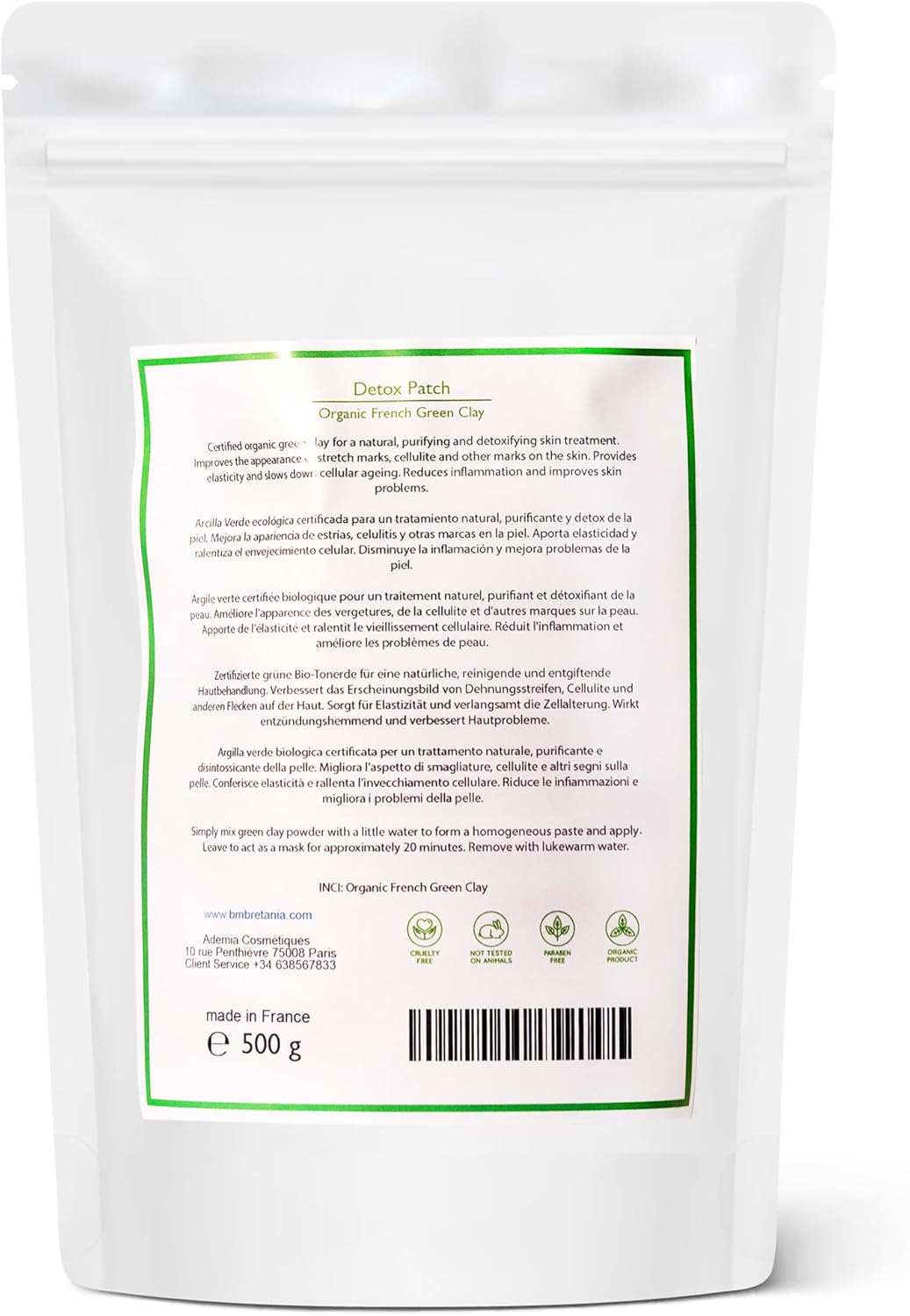 Bio Organic Green Clay Powder, 100% Natural, Green Clay for DETOX, Firming Body Wrap, Skin Exfoliating, Natural Skin Care, Cellulite Clay - 500 g