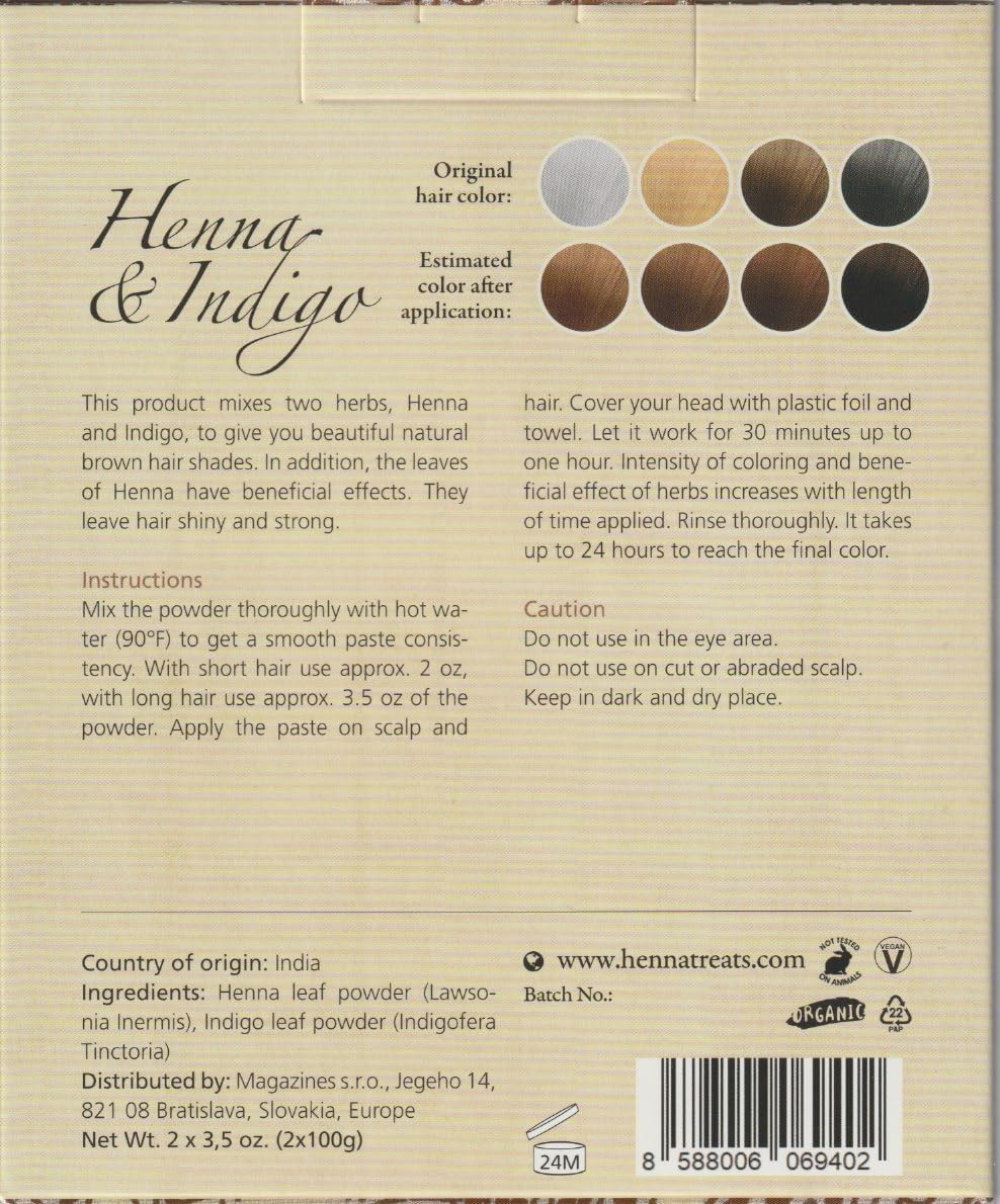 Henna & Indigo Powder - Brown Hair Dye - Fresh & Pure Organic - 200g - Indian Natural Hair Care