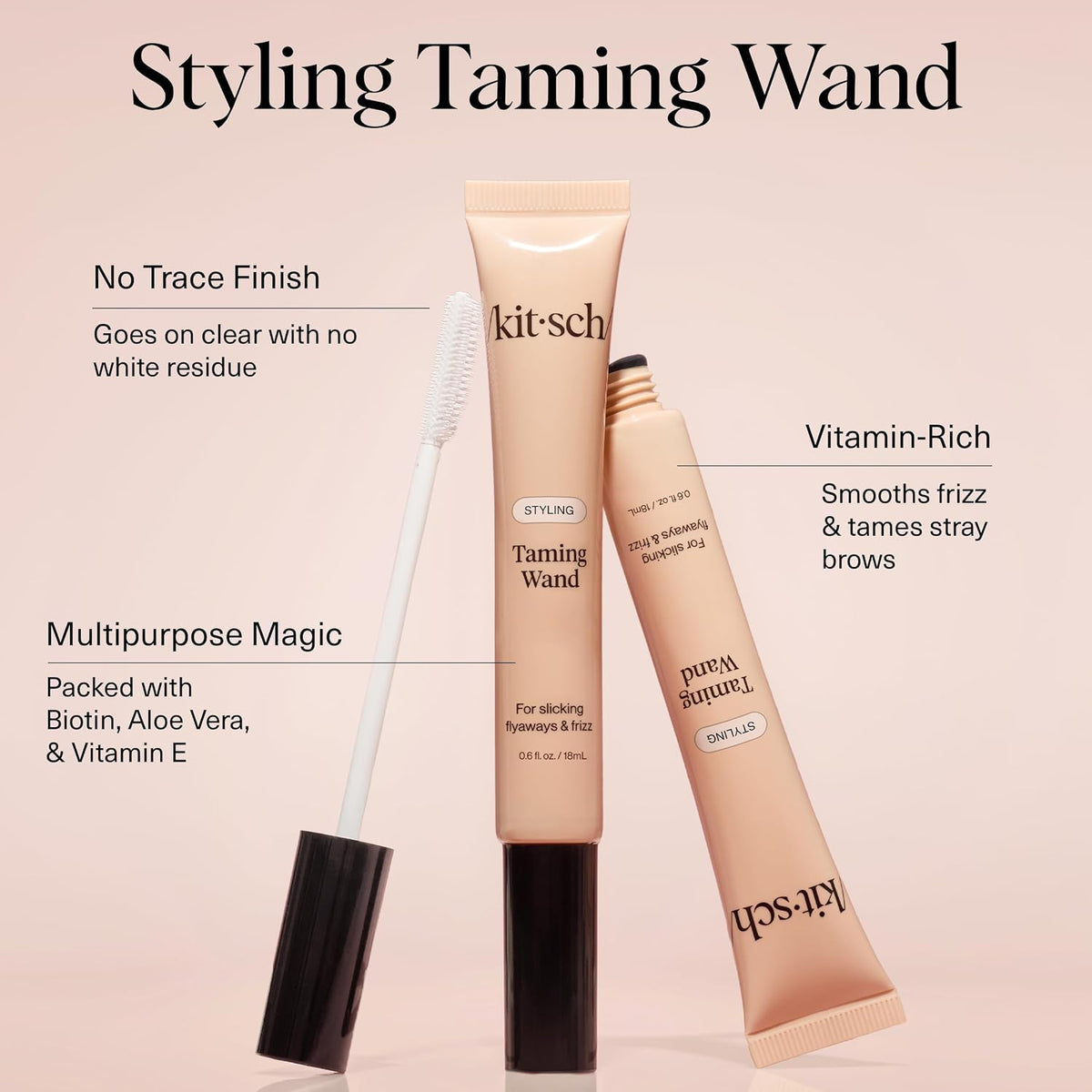 Kitsch Hair Taming Wand 18ml - Fly Away Stick For Hair with Biotin, Aloe & Vitamin E | Clear Hair Mascara for Flyaways, Slick Back Style | Travel Size | Ideal Gifts for Women