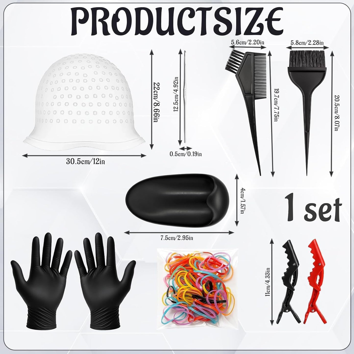 Professional 9 Pcs Highlighting Kit with Durable Highlighting Cap, Hair Dye Brush, Hook Hair Dye Comb, Gloves and Hair Tools Accessories for Effortless DIY & Salon Hair Colouring 