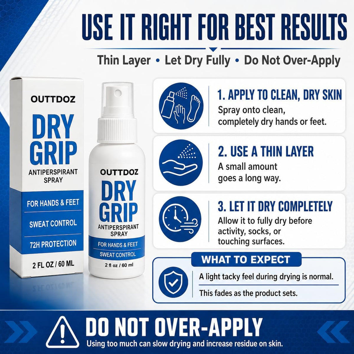 DryGrip Antiperspirant Spray for Hands and Feet – Extra Strength Sweat Control with 15% Aluminum Chloride – Grip Enhancer for Climbing, Gymnastics, Weightlifting, Dance and Sports (1 Pack)