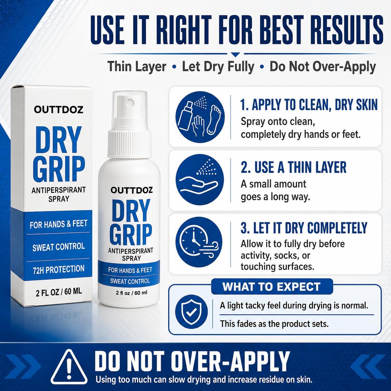 DryGrip Antiperspirant Spray for Hands and Feet – Extra Strength Sweat Control with 15% Aluminum Chloride – Grip Enhancer for Climbing, Gymnastics, Weightlifting, Dance and Sports (1 Pack)