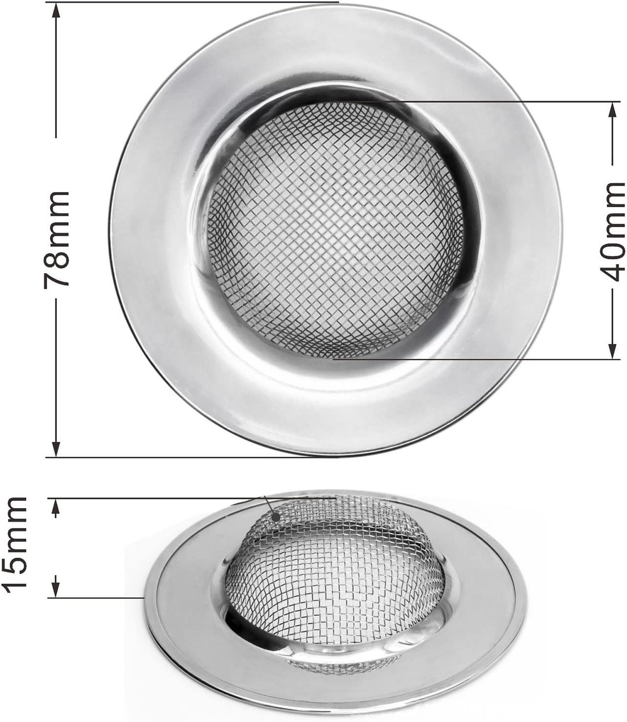 2 PCS Kitchen Sink Strainer,7.8 CM Stainless Steel Drain Strainer,Bathroom Shower Hair Filter Catcher,Prevent Clogging,Fine Mesh for Bathtub, Wash Basin,Kitchen Sink, Bathroom