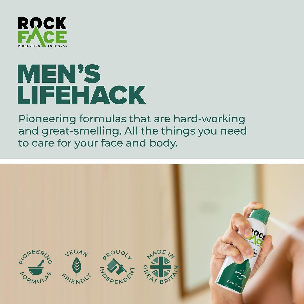 Rock Face Men's Body Spray - Original Fragrance Body Spray Deodorant for Men, 200ml, Fresh Citrus Scent, Long Lasting