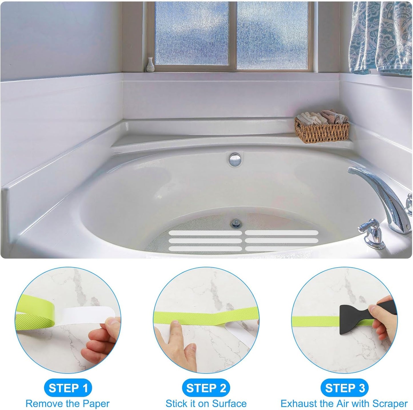 PATIKIL Bathtub Non Slip Stickers, 12 Pack Safety Shower Floor Anti Slip Stickers with Adhesive Decals Scraper for Bath Tub Shower Floor Stair, White