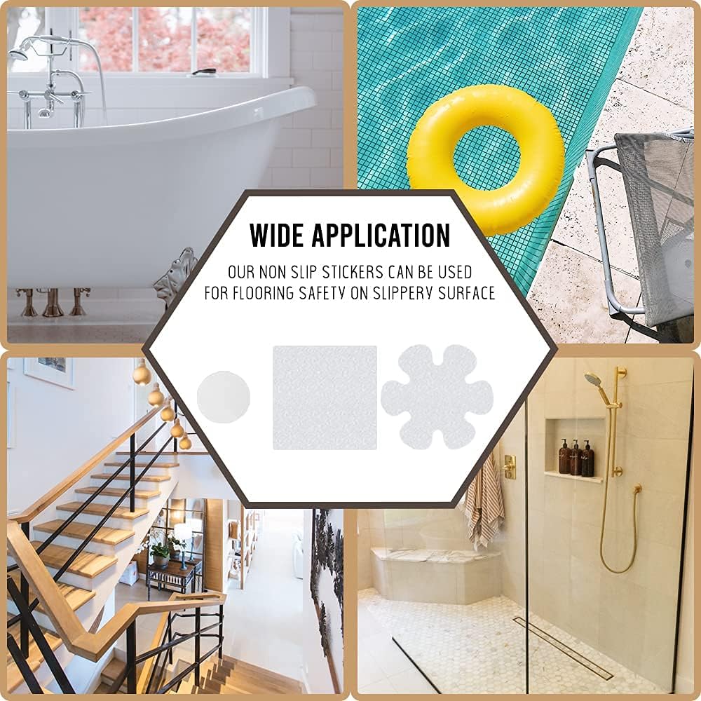 【Round】28pcs Transparent Self-Adhesive Anti-Slip Shower Stickers | Non-Slip Bathroom Tub Grip Shower Floor Stairs with Plastic Scraper