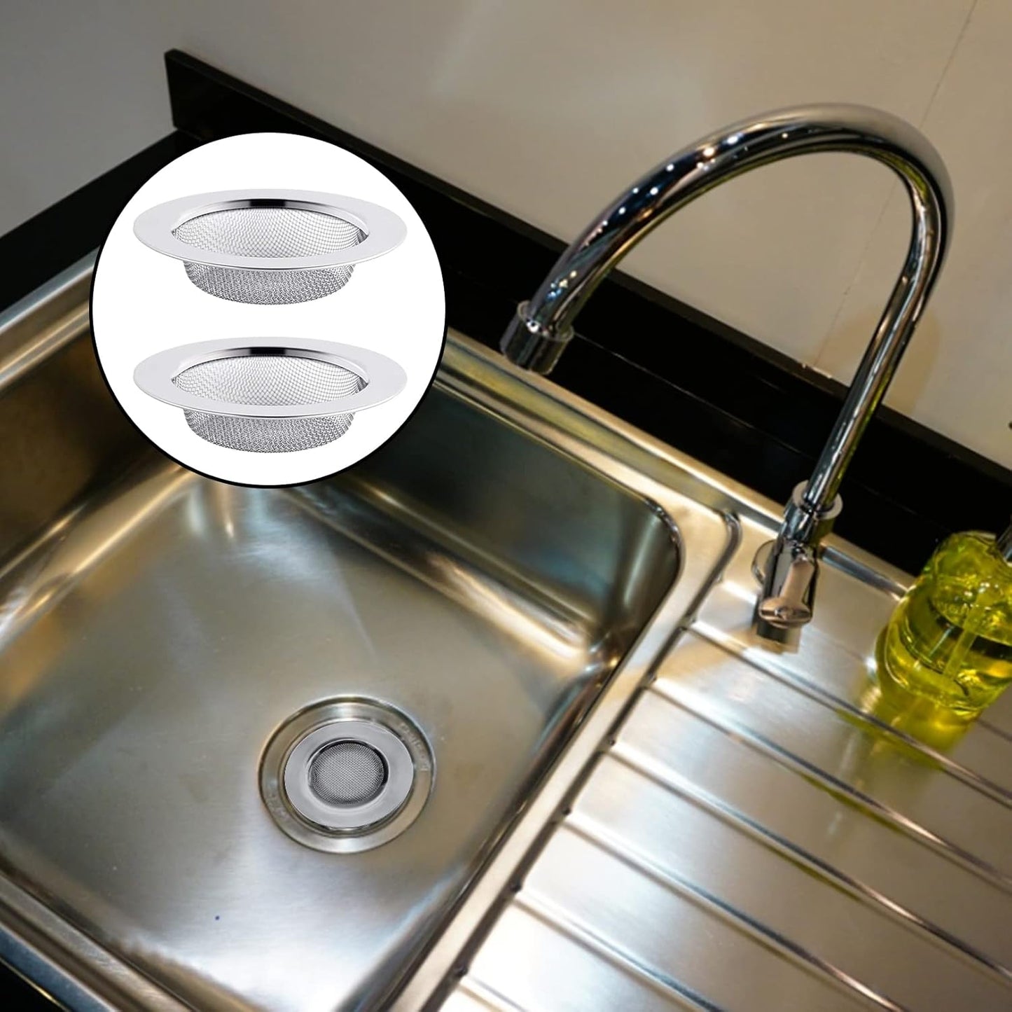 2pcs Stainless Steel Kitchen Sink Strainer Plug,Sink Strainer for Shower,Bathroom Hair Filter Catcher Drain Cover Kitchen Sink Plug Strainer Hole Cover for Bathroom,Kitchen(External Diameter 77mm)