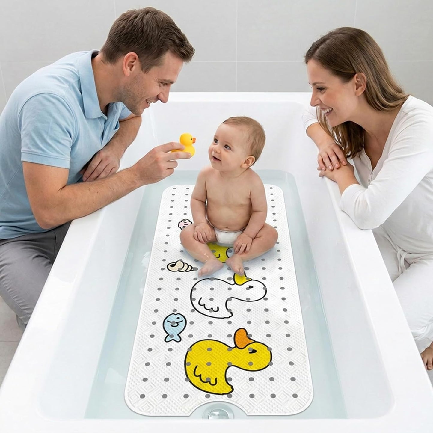 Baby Bath Mat Non Slip Anti Mould, 100x40cm Extra Large Anti Slip Shower Mat for Inside Shower, Quick Drying Bathroom Mat with Strong Suction Cups, Bathtub, Shower Floor, Wet Room (Duck)