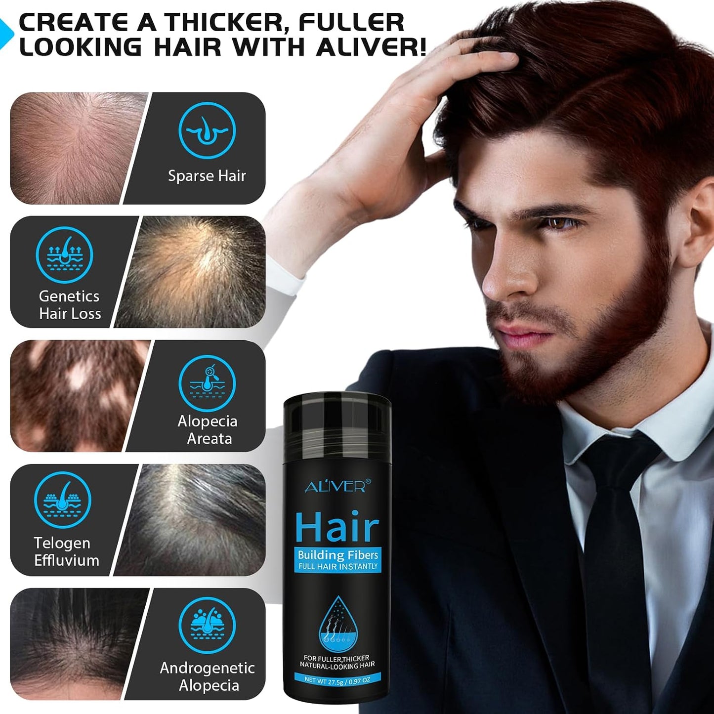 Hair Fibers for Men, Nature Keratin Hair Fibres, Hair Loss Concealer, Professional Fiber Hair Powder for Men and Women (Dark Brown)