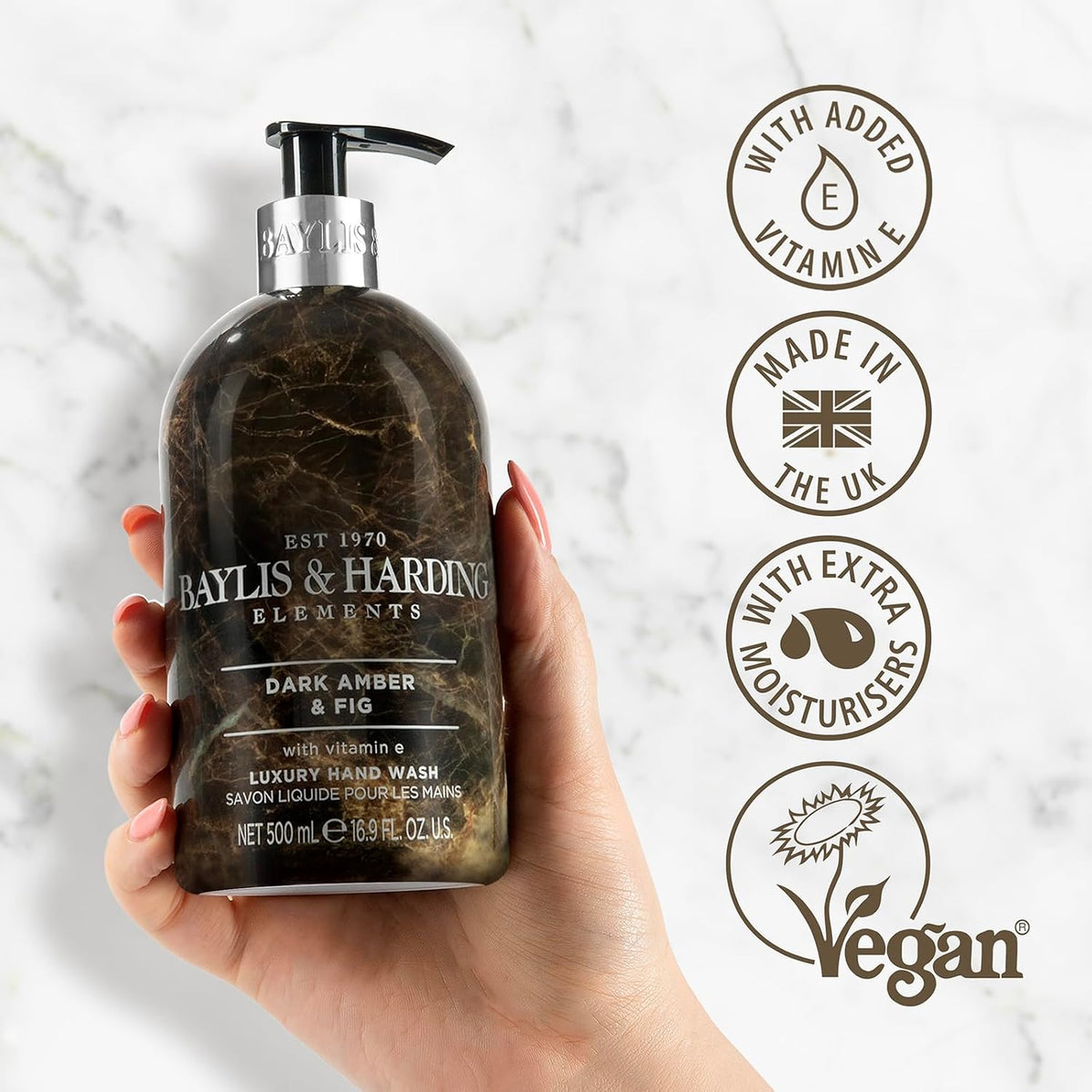 Baylis & Harding Dark Amber & Fig Elements Hand Wash, 500 ml (Pack of 3) - Vegan Friendly