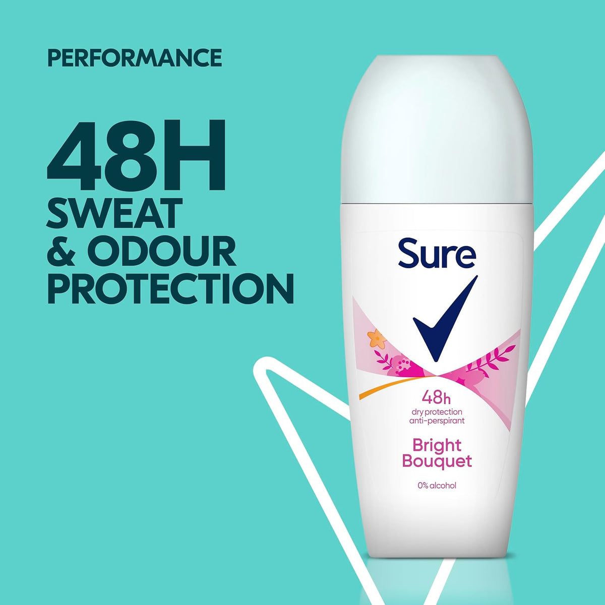 Sure Women Bright Bouquet Roll On Deodorant Antiperspirant with a strawberry, apricot & vanilla fragrance and 48 hour sweat and odour protection 50 ml, Pack of 6