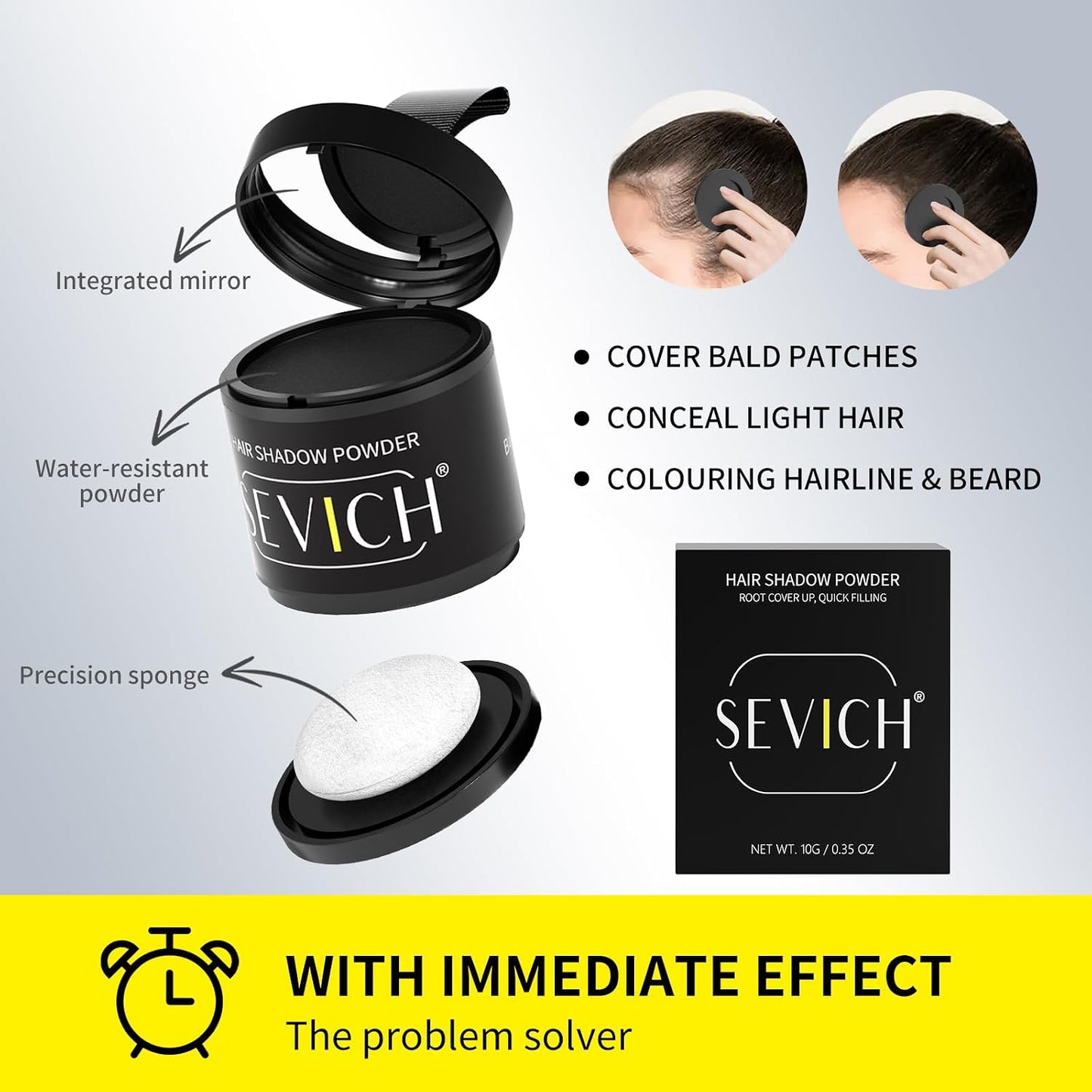 Sevich Hairline Powder 10g Large Capacity,Instantly Conceals Hair Loss,Root Touch up Powder,Hair Shadow Toppers for Women & Men Thinning Gray Hair,48H Makeup Lasting,1 Box = 2.5 Boxes,Dark Brown