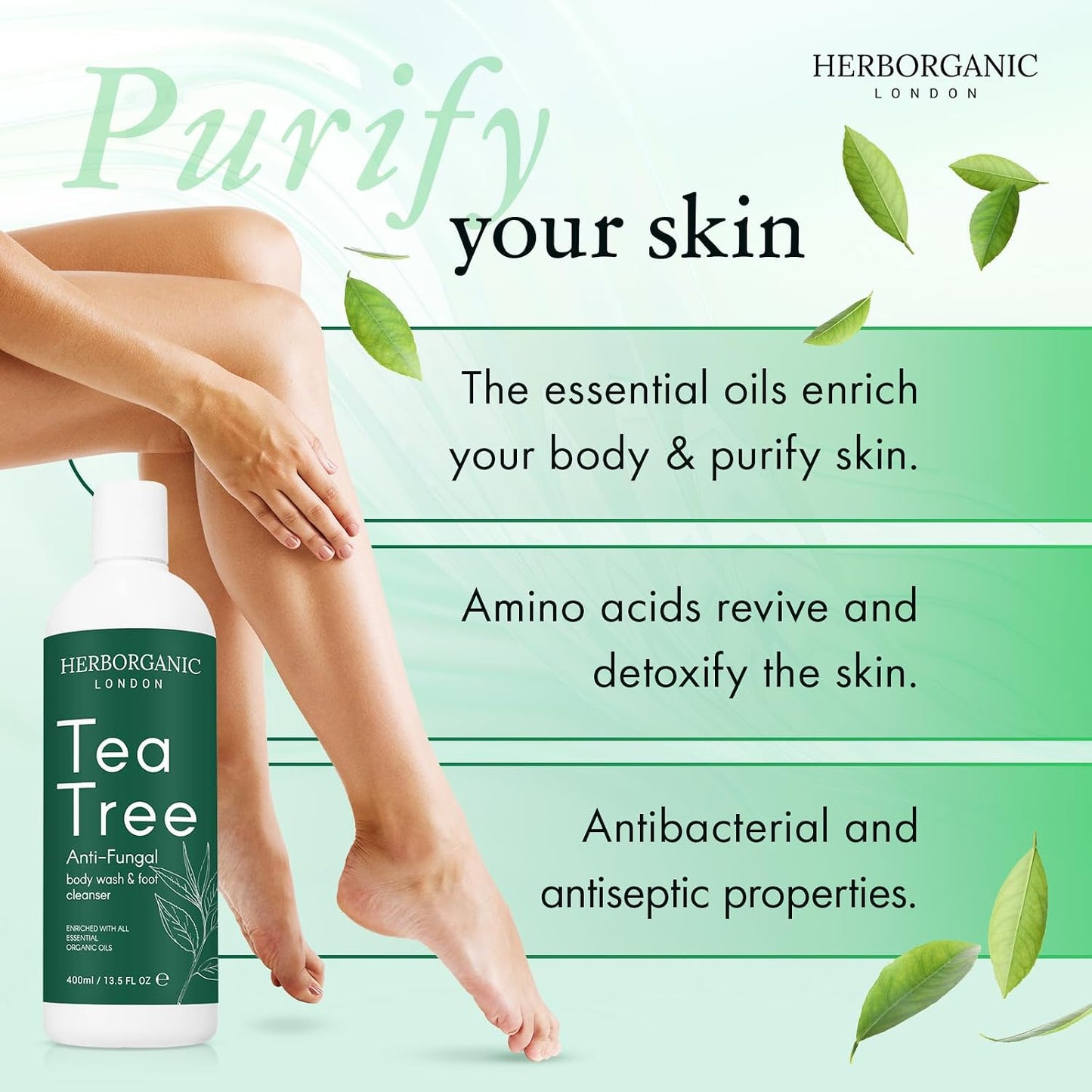 Antibacterial Body Wash with Tea Tree Oil - Anti-Fungal Shower Wash for Men - Effective Against Jock Itch, Athlete's Foot - Tea Tree Shower Gel for Cleansing and Protection