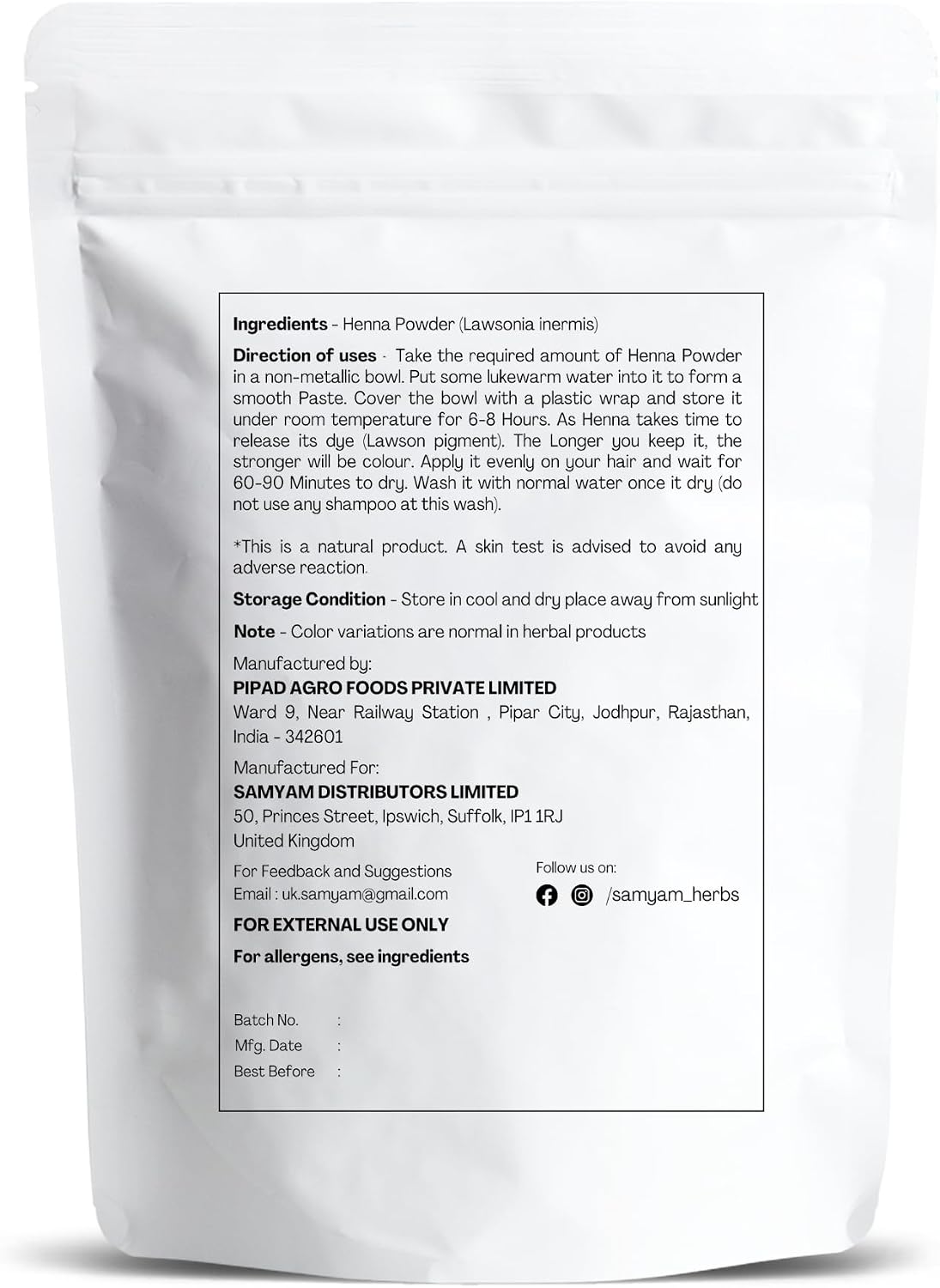 SAMYAM Pure Henna Powder - 200g Pack | Natural Hair Color, Triple Sifted Rajasthani Henna, PPD Free