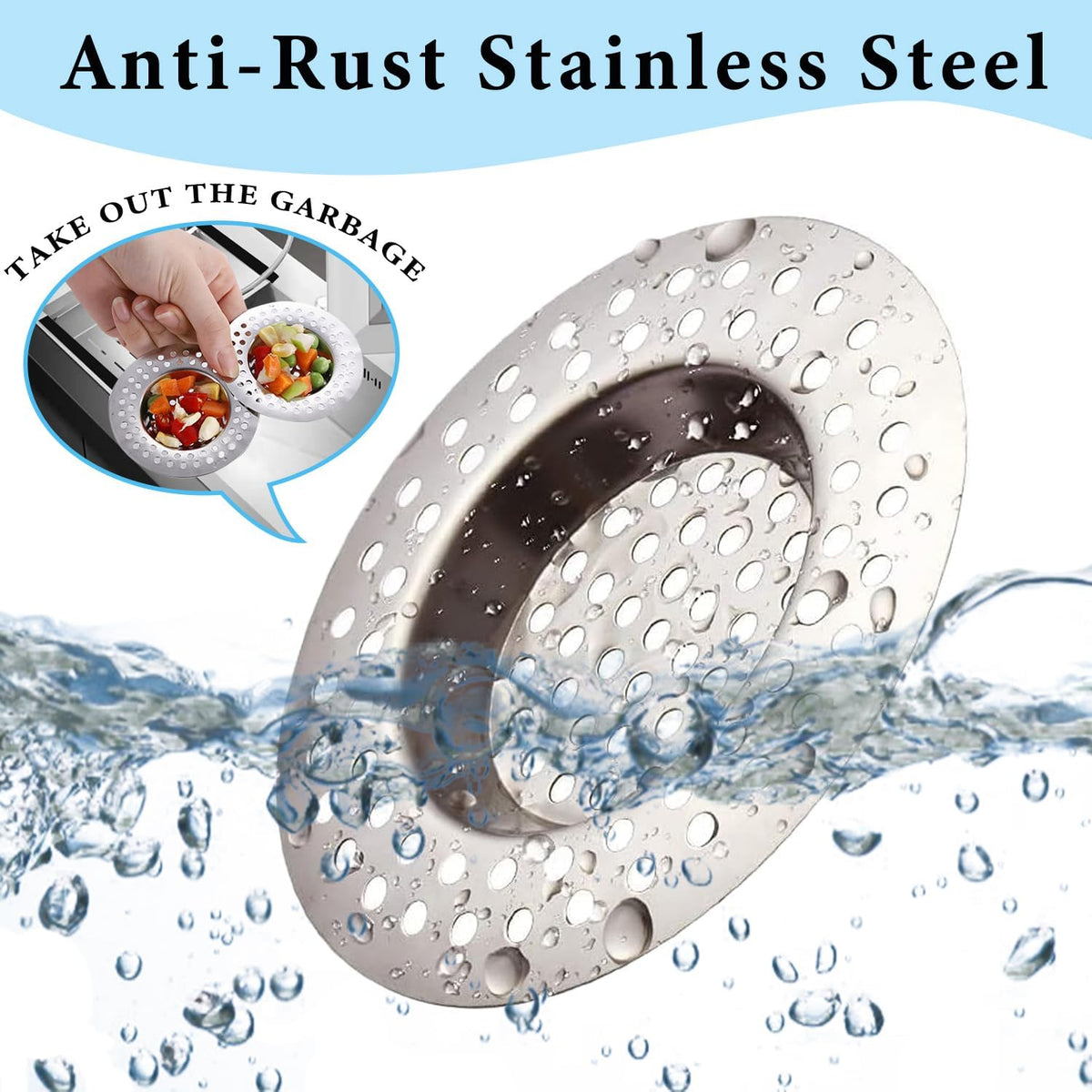 Sink Strainer Plug Stainless Steel Hole Drain Cover, Bath Plug/Shower Drain Protector Hair Catcher Sink Stopper Filter for Bathroom, Kitchen (External Diameter 7.5cm, Inner Diameter 4.5cm) Pack of 2