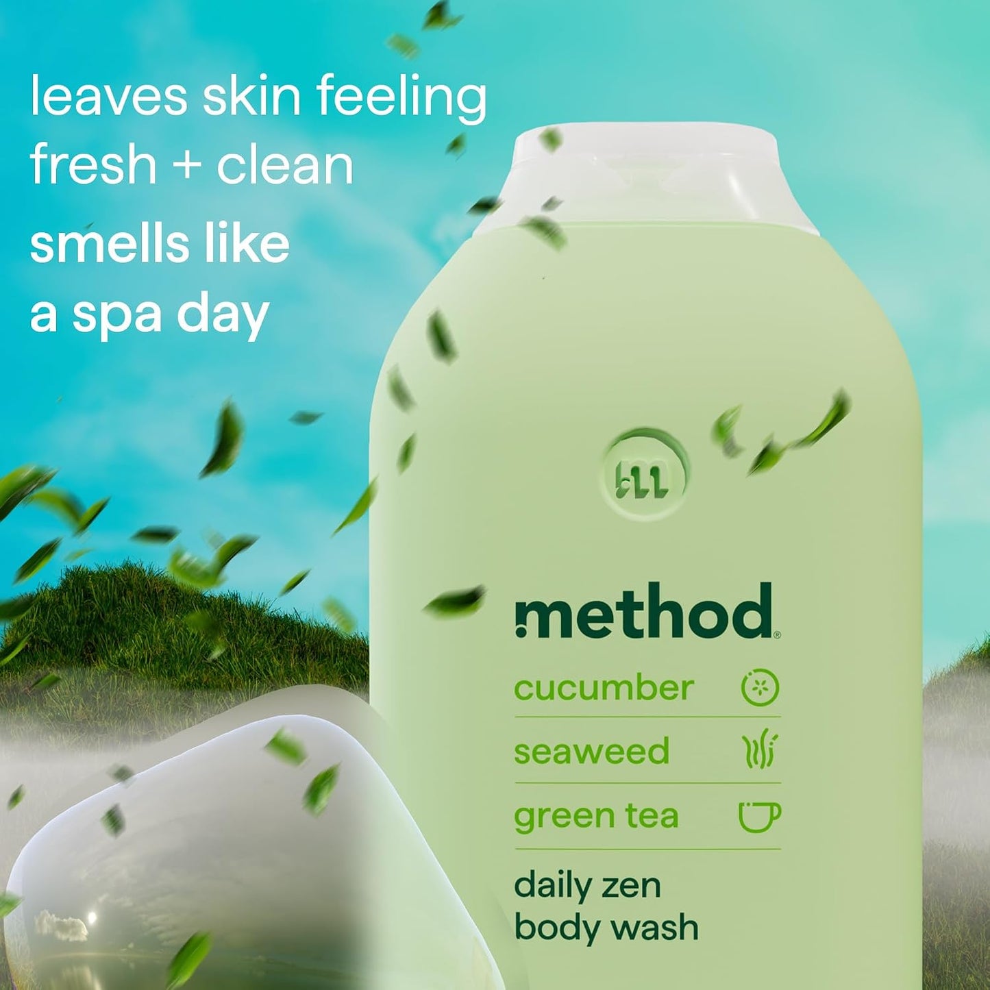 Method Body Wash, Daily Zen, Shower Gel, Vibrant Cucumber, Seaweed and Green Tea Scent, Pack of 1, 532ml