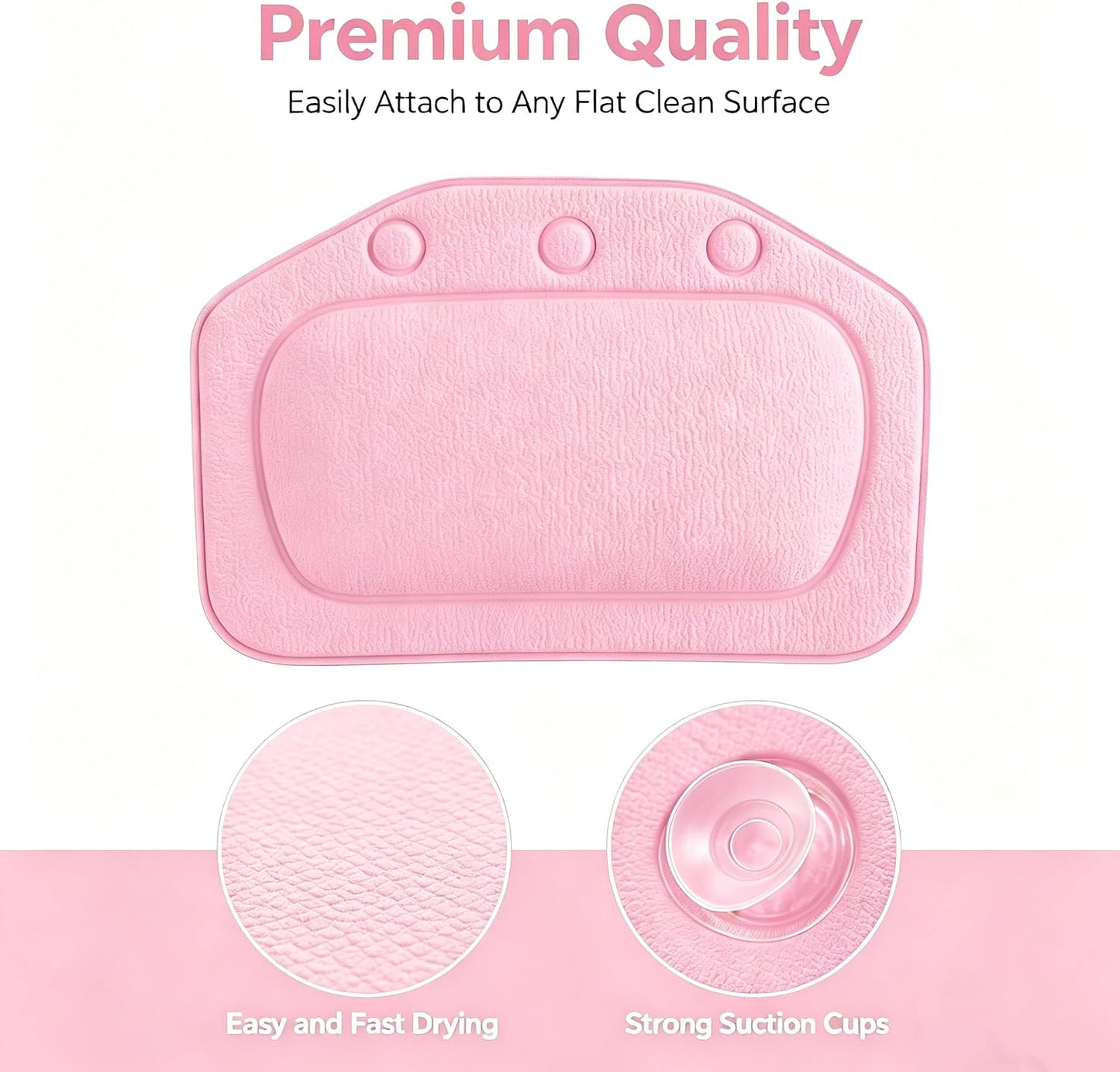 Bath Pillows for Head and Neck, Foam Padded Super Soft Bathtub Pillow, PVC Material Ergonomic Bath Cushion with Suction Cups for Back Shoulder Support (Pink)