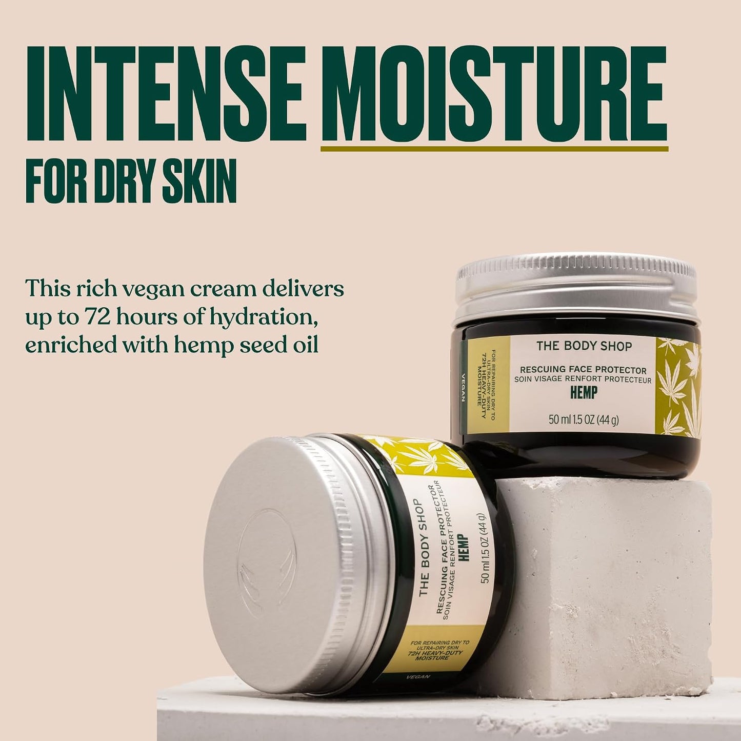 The Body Shop Hemp Rescuing Face Protector (1x 50ml), 72hr Hydrating Face Cream for Very Dry Skin, Vegan Daily Moisturiser with Hemp Seed Oil, Shea Butter & Mango Seed Oil