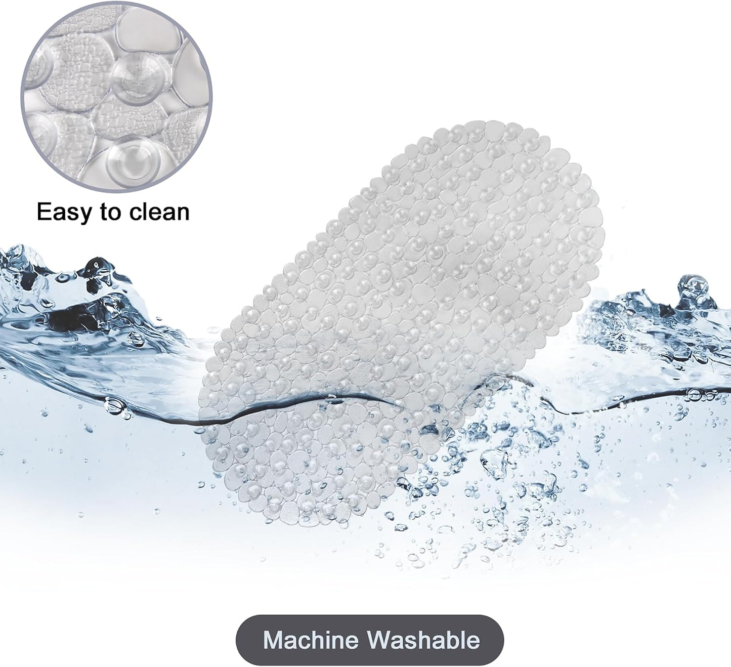 WELTRXE Non Slip Bath Mats for Inside Bath, 69 x 36 cm Clear Pebble Bath Mat Non Slip Anti Mould, Anti Slip Shower Mat, Flexible Oval PVC Bathtub Mat with Suction Cups & Drain Holes, Machine Washable