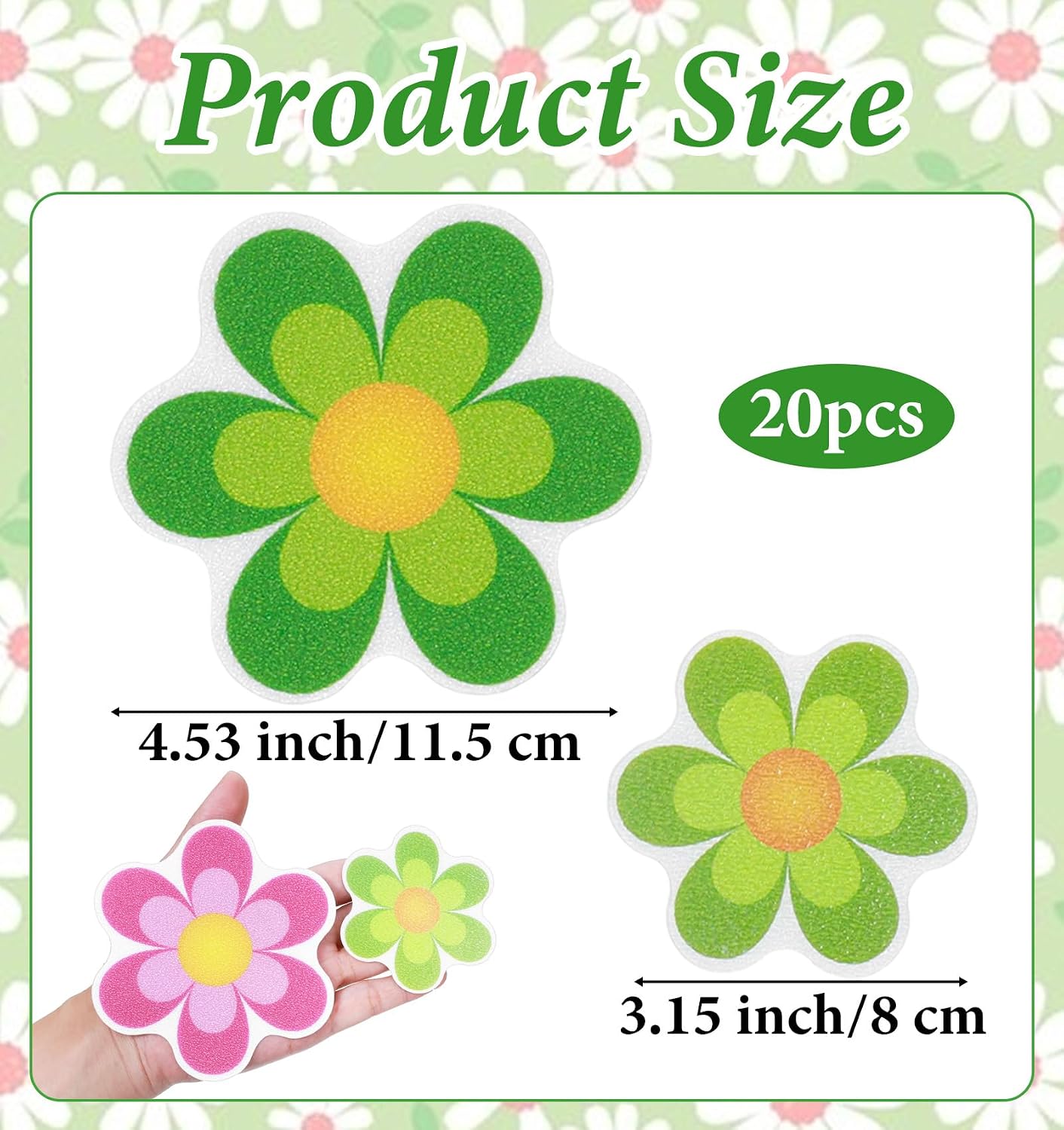 20PCS Non Slip Shower Stickers, Flower Bright Non Slip Bath Stickers for Bathroom and Other Slippery Surfaces (11.5cm and 8cm)