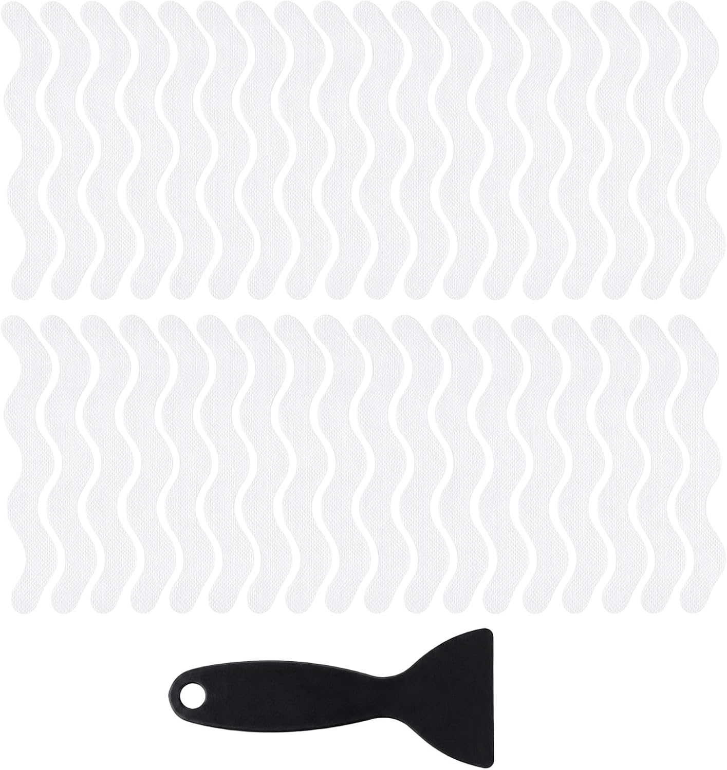 36PCS Non Slip Bath Stickers, S-Wave Anti Slip Shower Stickers for Safety, Transparent Self-Adhesive Bathtub Strips for Bathroom, Stairs, Wet Floors, Kitchen - Includes Scraper