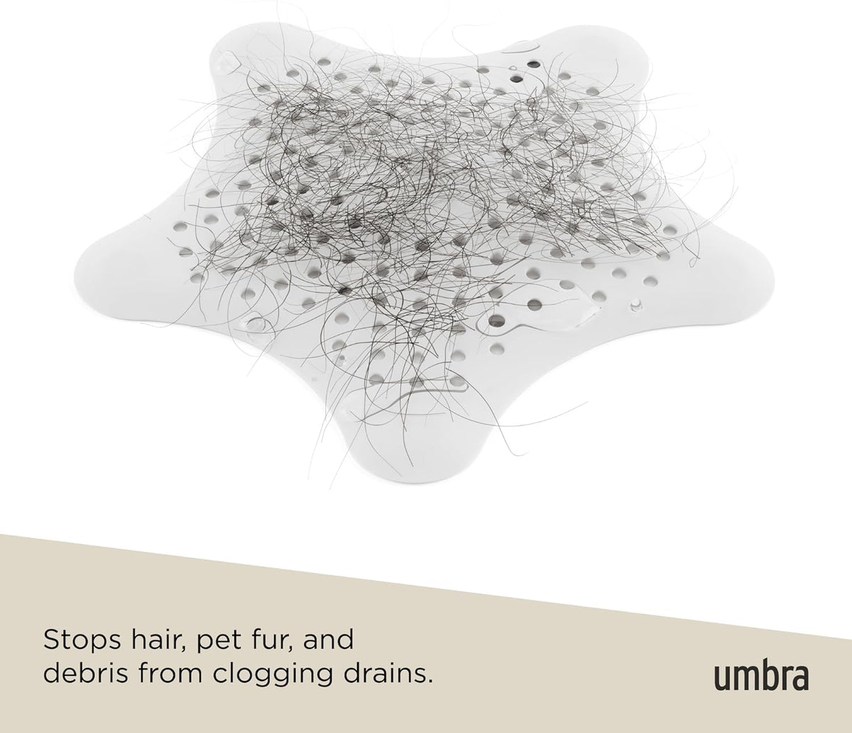 Umbra Starfish Hair Catcher, Fun Drain Cover Fits Most Standard Tub and Shower Drains, 6" Diameter, White