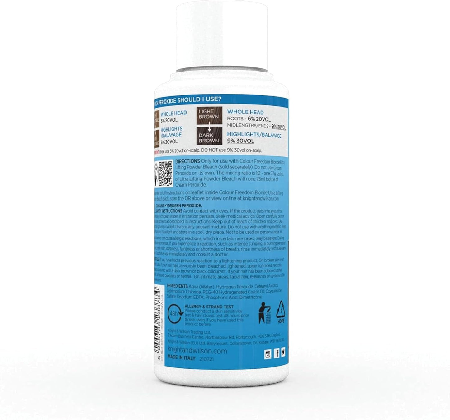 Knight & Wilson Colour Freedom Blonde Developer 6% 20VOL. Permanent lightening high lift Cream Developer For use with Colour Freedom Ultra Lifting Powder Bleach. 75ml