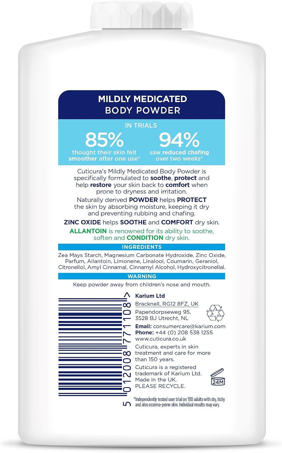 CUTICURA Mildly Medicated Body Powder 250 g, Many Uses Personal Hygiene, Sweat Control, Chafing and Friction Prevention, Itching Relief (Pack of 2)