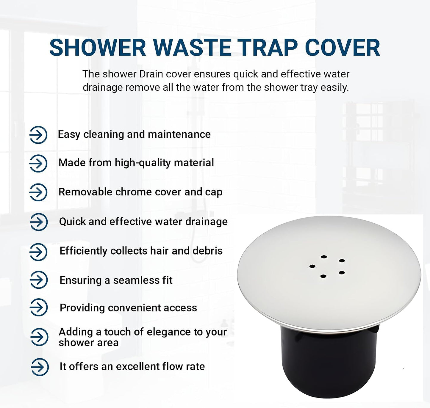 Shower Drain Cover 90mm/115mm | Fast Flow Chrome Waste Trap Replacement With Removable Hair Catcher | Shower Plughole Cover Insert For Shower Trays