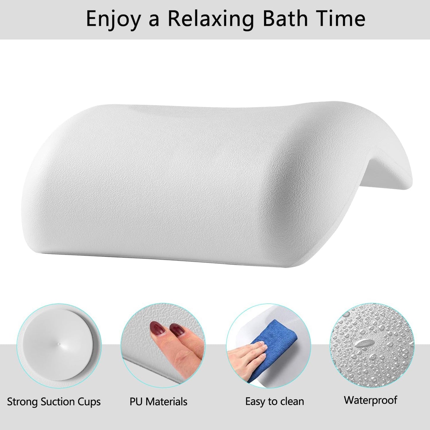 Luxury Bath Pillow for Tub - Waterproof Bath Pillow with 2 Strong Suction Cups, Ergonomic Neck & Back Support for Relaxation | Spa & Bath Accessories for Adults, Home Spa Gift Idea - White