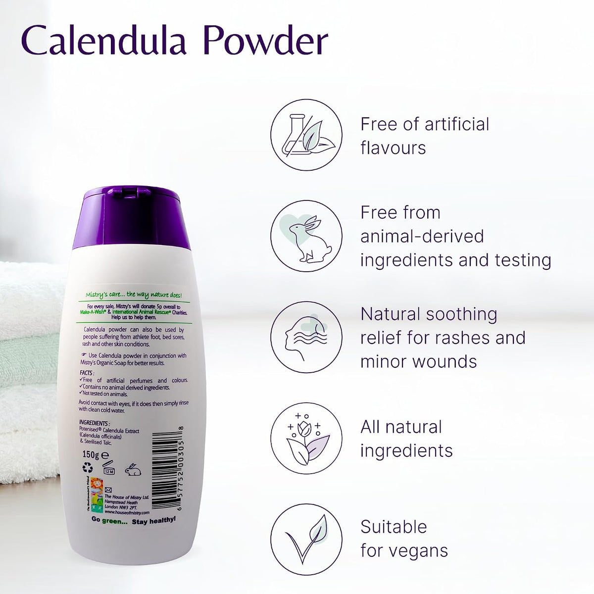Mistry's Calendula Powder 150g - Natural Plant Based Powder for Wounds and Skin Irritation - Additive Free, Vegan