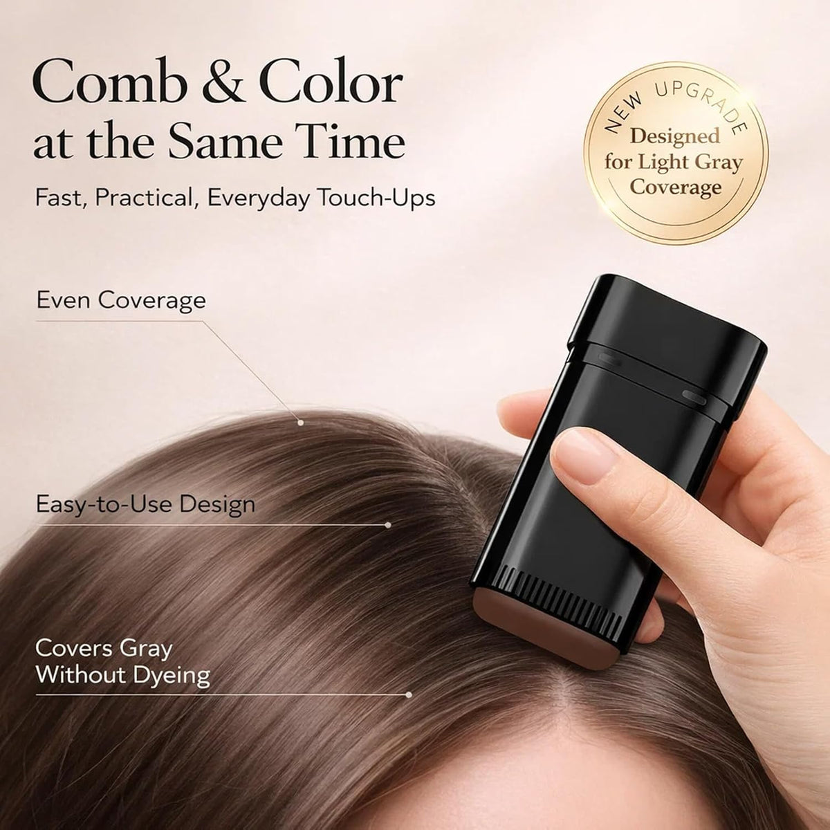 Instant Hair Colour Stick Dye Comb for Root Touch Up and Grey Hair Coverage, Portable Temporary Colour Pen with Built In Natural Toothed Comb, Long Lasting Waterproof Finish for Men and Women (Black)
