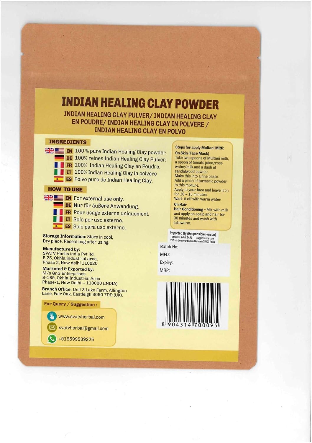 Fullers Earth Powder | Multani Mitti | Indian Healing Clay | Deep Skin Pore Purifying Face Mask Skin care & Dirt Remover - Natural Face Pack 227g