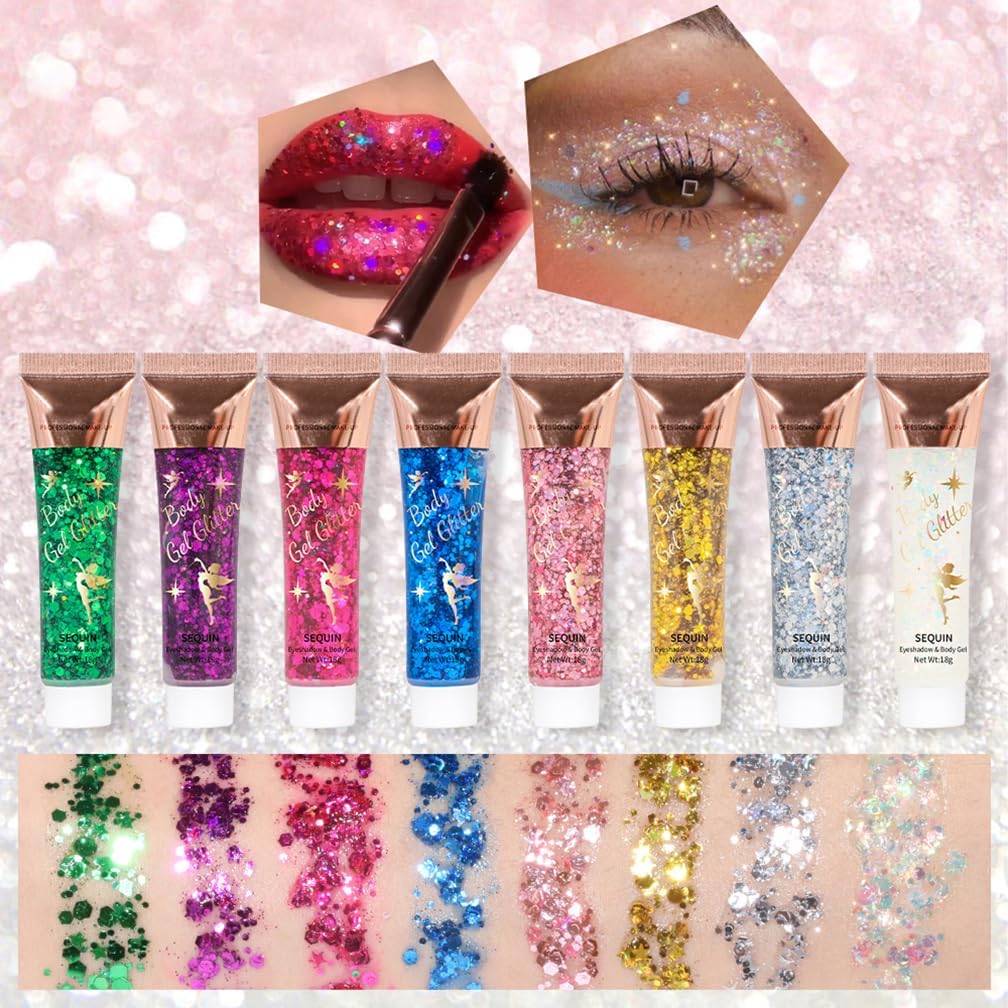 Body Glitter Gel, Face Sequins Chunky Mermaid Liquid Holographic for Body, Cheeks and Hair, Sparkling Festival Party Lotion Beauty Makeup, Nail Art DIY (02#)