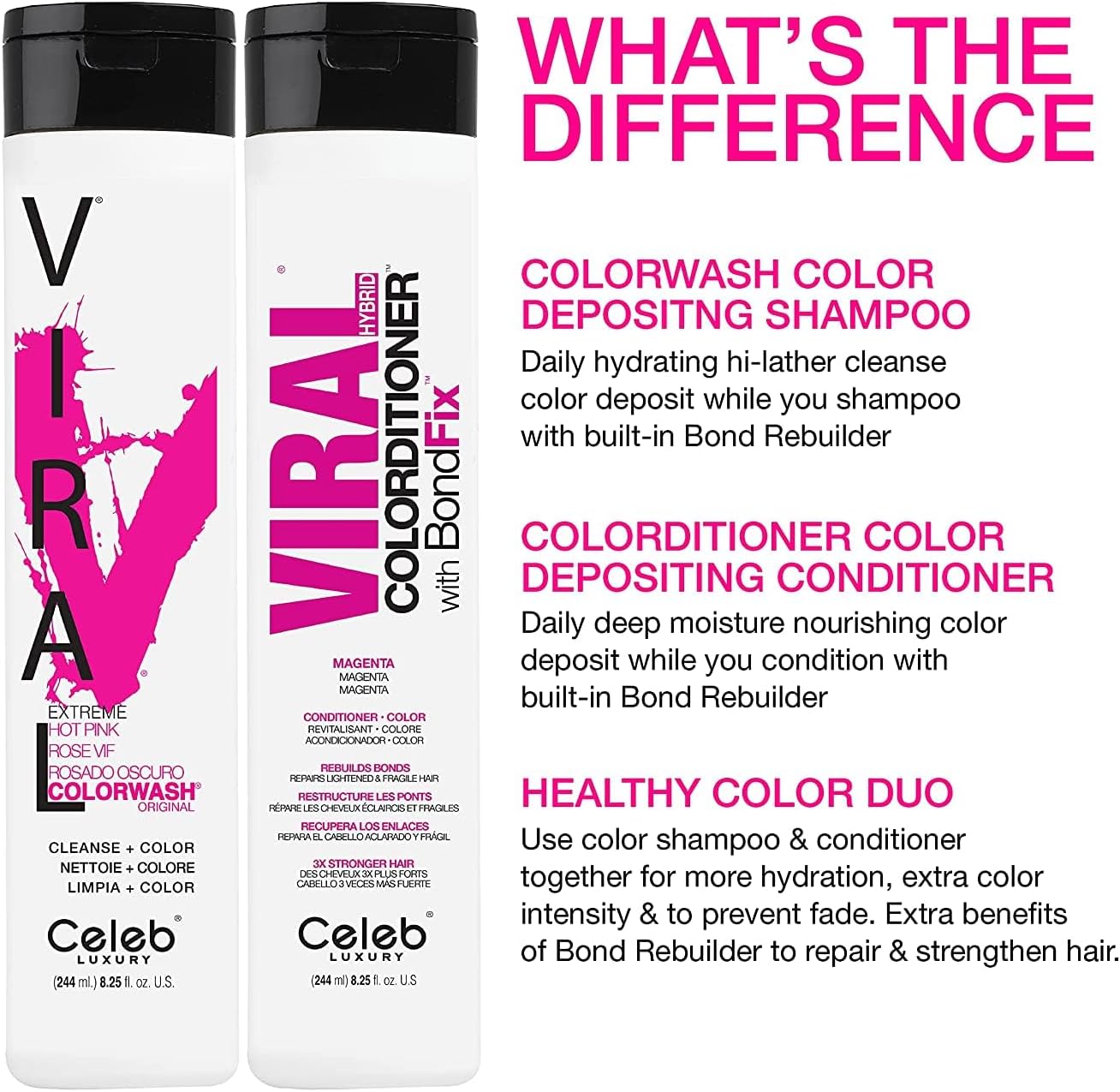 Celeb Luxury Viral Semi Permanent Colorwash Shampoo - Extreme Hot Pink 244ml