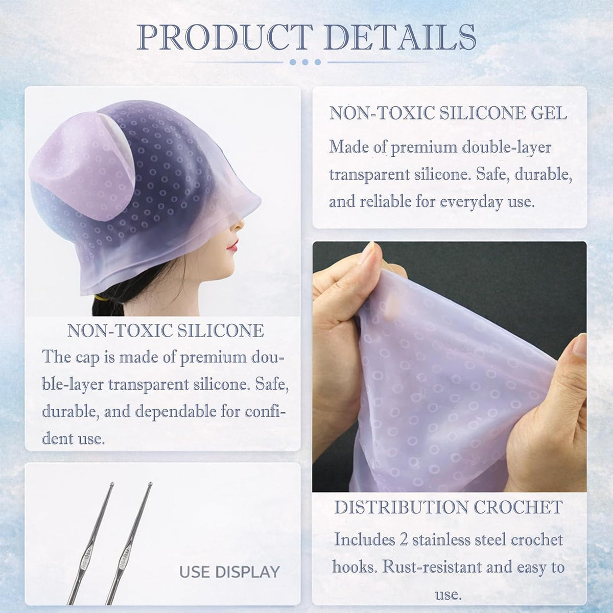 Punched Hole Silicone Highlighting Cap with Hook Needle Reusable Hair Dye Tool Kit — Precise Balayage Ombre Highlights Application for Salon and Home Use Durable Colour Tinting Hair Cap