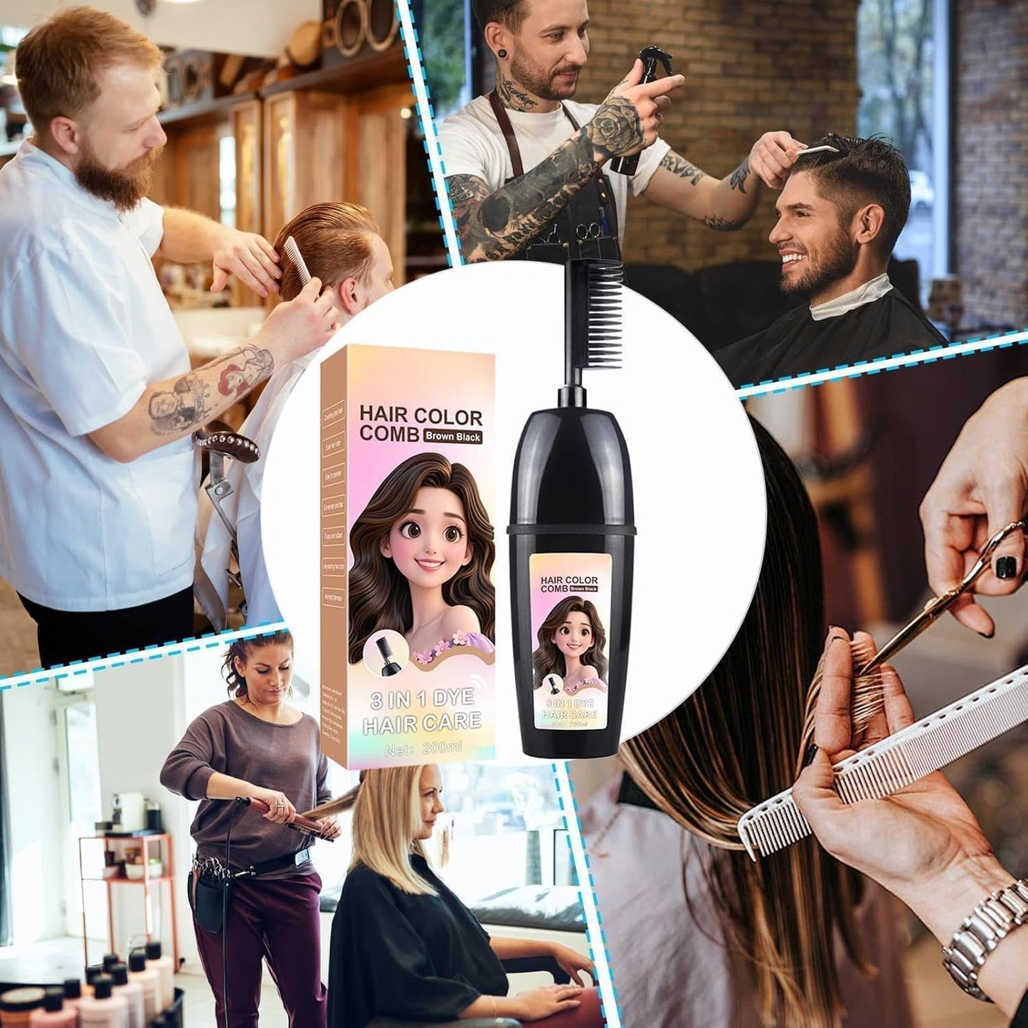 3-in-1 Comb Portable Hair Dye Brush with Integrated Brush Head, Instant Hair Root Touch-Up Stick, Hair Colour Stick for Women Men Party Wedding Meeting Outdoor Travel Social
