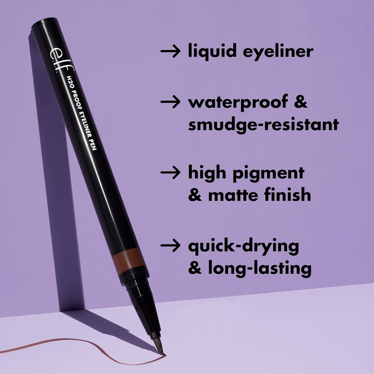 e.l.f. Intense H20 Proof Eyeliner Pen, Smooth, Precise, Defines, Enhances, Intensifies, Waterproof, Black, Smudge-Proof 0.7 ml, 1 Count (Pack of 1)