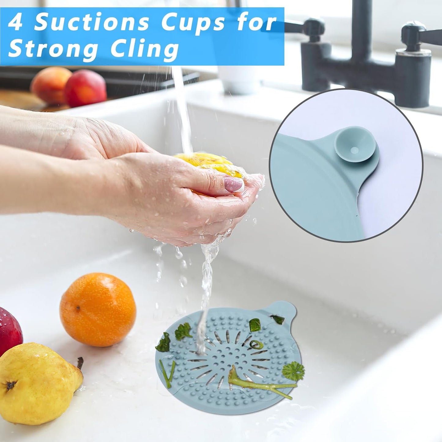 Alyvisun 2Pcs Silicone Shower Drain Hair Catcher with Sucker, Sink Strainer Hair Catcher, Shower Hair Stopper Drain Protector for Bathroom Bathtub Kitchen (Blue + Grey)