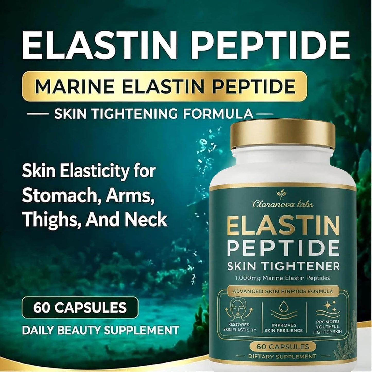 Claranova Elastin Peptides, Elastin Peptide Skin Tightening Formula, 1000 mg, Suitable for Women and Men (1PC)