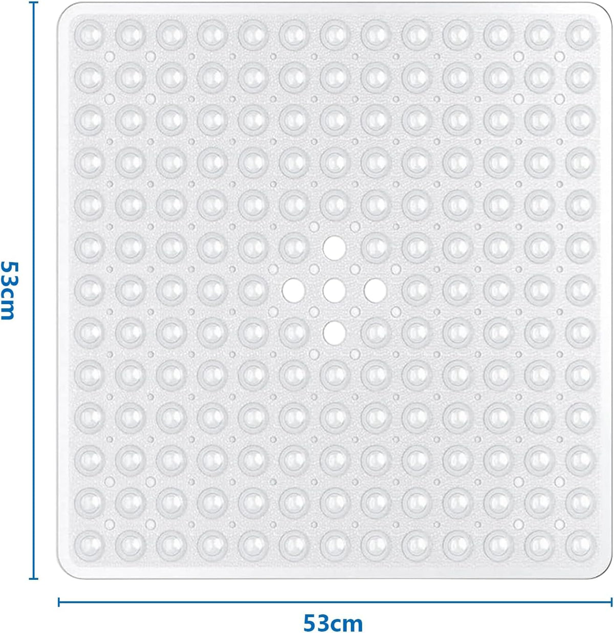 ASelected Shower Mat,53X53 Cm Square Shower Mat,Non Slip Square Bath Mat With Anti-Slip Suction Cup and Drain Holes (Clear)