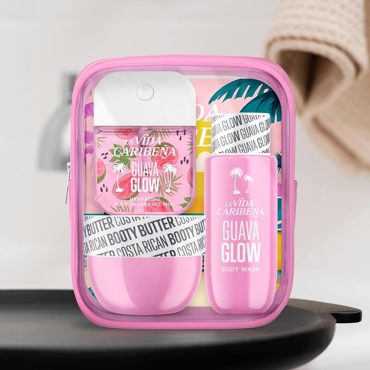 La Vida Caribeña 3-Piece Gift Pack – Hydrating Body Mist 35 ml, Body Wash 100 ml & Booty Butter 50 ml | Gifts for women | Travel-ready | Cleanse • Moisturise • Spritz (Guava Glow)