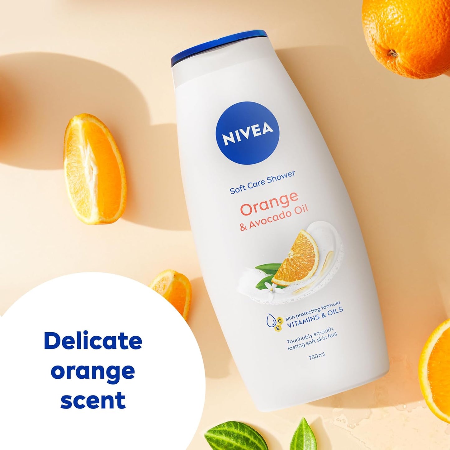 NIVEA Orange & Avocado Shower Cream (750ml), Moisturising Shower Gel with Avocado Oil, Luxurious Body Wash for Women with Vitamin C, E