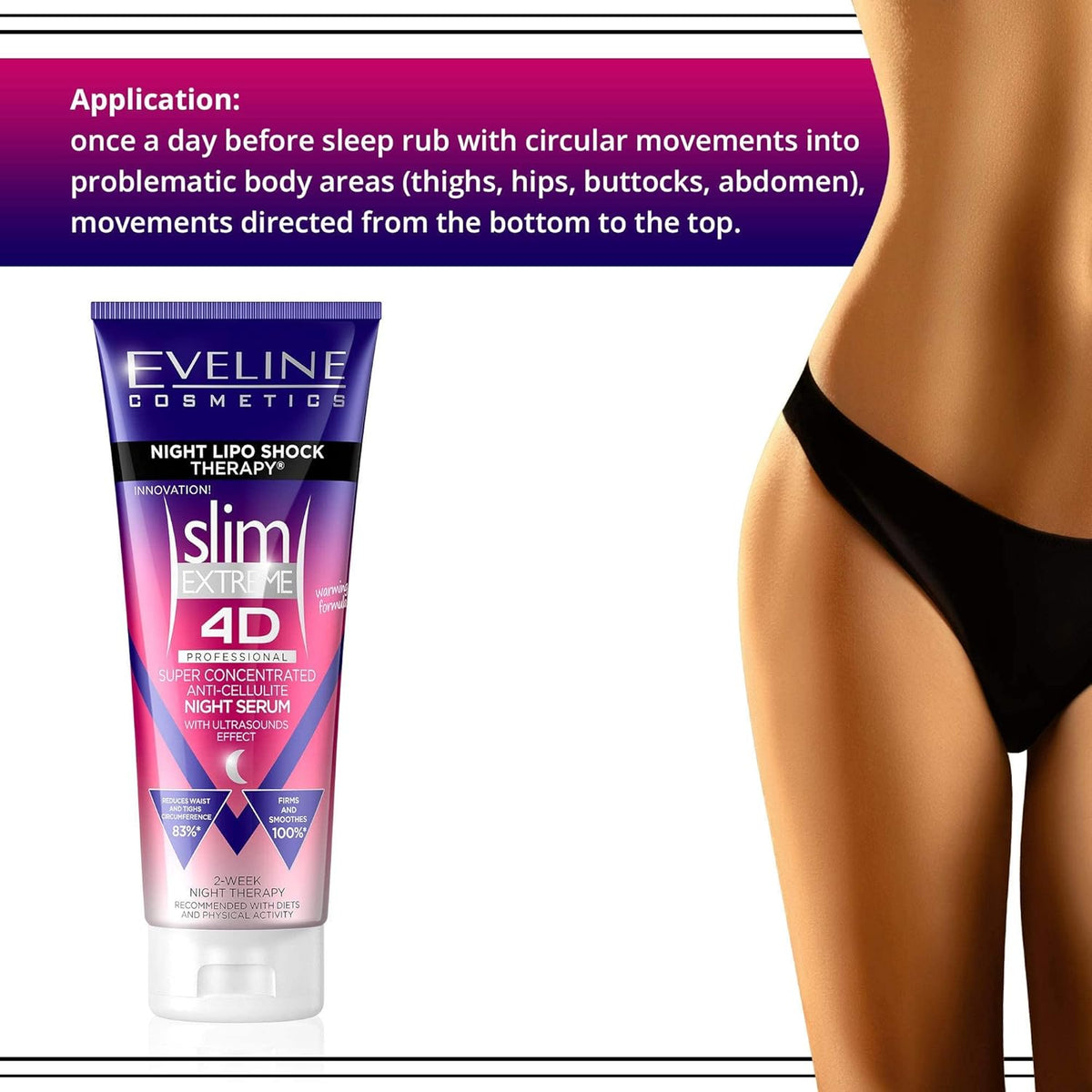 Eveline Cosmetics Slim Extreme 4D Super Concentrated Cellulite Slimming Hot Cream for Women Fast Fat Burning | 2-Week Lipo Shock Thearpy | Flat Belly, Slim Legs Waist , 250 ML, 1 Count (Pack of 1)