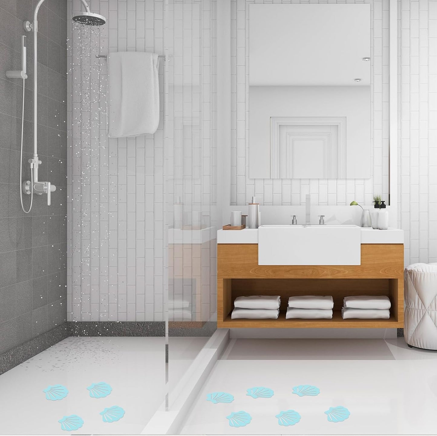 Giantre 12 Pcs Non Slip Bathtub Stickers, Shell Shaped Tubs Safety Shower Treads Adhesive Appliques with Premium Scraper for Bath Tub Stairs (12)